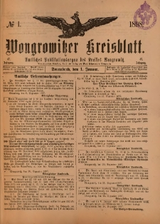 Wongrowitzer Kreisblatt: Amtliches Publikationsorgan des Kreises Wongrowitz 1898.01.01.Jg.47 Nr 1