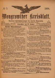 Wongrowitzer Kreisblatt: Amtliches Publikationsorgan des Kreises Wongrowitz 1898.01.29.Jg.47 Nr 5