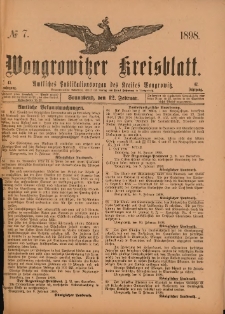 Wongrowitzer Kreisblatt: Amtliches Publikationsorgan des Kreises Wongrowitz 1898.02.12.Jg.47 Nr 7
