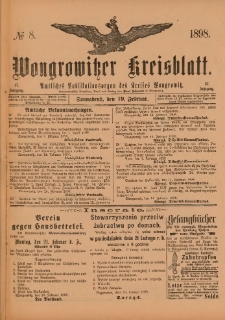 Wongrowitzer Kreisblatt: Amtliches Publikationsorgan des Kreises Wongrowitz 1898.02.19.Jg.47 Nr 8