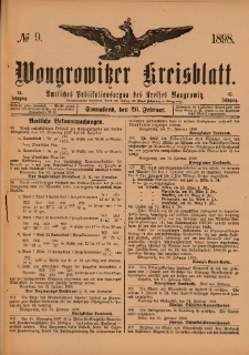Wongrowitzer Kreisblatt: Amtliches Publikationsorgan des Kreises Wongrowitz 1898.02.26.Jg.47 Nr 8