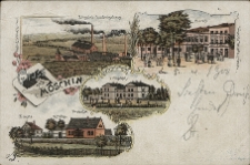 Gruss aus Moschin. Zigelei Ludwigsberg. Markt. Bahnhof. Schule. Kirche. Probstei.