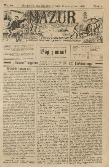 Mazur : pismo z obrazkami poświęcone Mazurom wyznania ewangelickiego. 1906.08.05 R.1 nr10