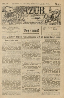 Mazur : pismo z obrazkami poświęcone Mazurom wyznania ewangelickiego. 1906.09.02 R.1 nr18