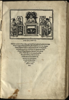 Priscianus. Habes candide lector in hoc opere prisciani volume[n] maiuscum expositione elegantissima clarissimi philosophi Ioannis de Aingre. Habes insuper eiusdem volume[n] minus: & de duodecim carminibus: ac et de acce[n]tibus: cu[m] expositione Viri eloque[n]tissimi Danielis Caietani: nu[n]c primu[m] edita. Habes p[re]terea de numeris. po[n]deribus. & me[n]suris. de p[er]exercitame[n]tis rhetoricae. De versibus comicis. de declinatio[n]ibus. necnon de situ orbis. [...]