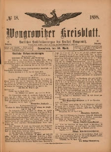 Wongrowitzer Kreisblatt: Amtliches Publikationsorgan des Kreises Wongrowitz 1898.04.30.Jg.47 Nr 18