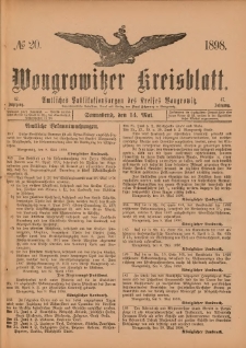 Wongrowitzer Kreisblatt: Amtliches Publikationsorgan des Kreises Wongrowitz 1898.05.14.Jg.47 Nr 20