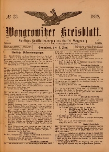 Wongrowitzer Kreisblatt: Amtliches Publikationsorgan des Kreises Wongrowitz 1898.06.04.Jg.47 Nr 23
