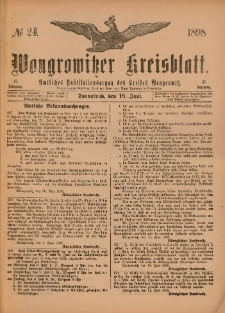 Wongrowitzer Kreisblatt: Amtliches Publikationsorgan des Kreises Wongrowitz 1898.06.18.Jg.47 Nr 25