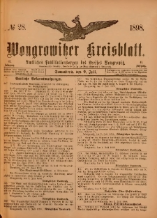Wongrowitzer Kreisblatt: Amtliches Publikationsorgan des Kreises Wongrowitz 1898.07.09.Jg.47 Nr 28