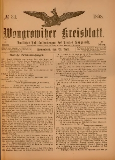 Wongrowitzer Kreisblatt: Amtliches Publikationsorgan des Kreises Wongrowitz 1898.07.23.Jg.47 Nr 30