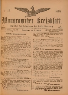 Wongrowitzer Kreisblatt: Amtliches Publikationsorgan des Kreises Wongrowitz 1898.08.06.Jg.47 Nr 32