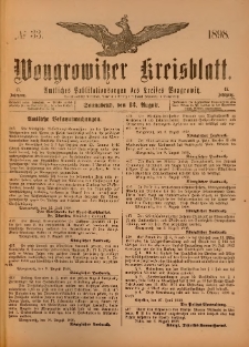 Wongrowitzer Kreisblatt: Amtliches Publikationsorgan des Kreises Wongrowitz 1898.08.13.Jg.47 Nr 33