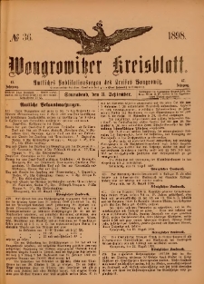 Wongrowitzer Kreisblatt: Amtliches Publikationsorgan des Kreises Wongrowitz 1898.09.03 Jg.47 Nr 36