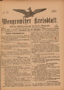 Wongrowitzer Kreisblatt: Amtliches Publikationsorgan des Kreises Wongrowitz 1898.09.10 Jg.47 Nr 37
