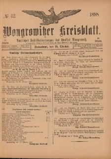 Wongrowitzer Kreisblatt: Amtliches Publikationsorgan des Kreises Wongrowitz 1898.10.15 Jg.47 Nr 42