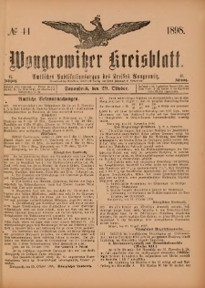 Wongrowitzer Kreisblatt: Amtliches Publikationsorgan des Kreises Wongrowitz 1898.10.29 Jg.47 Nr 44