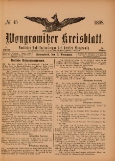 Wongrowitzer Kreisblatt: Amtliches Publikationsorgan des Kreises Wongrowitz 1898.11.05 Jg.47 Nr 45
