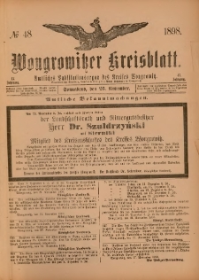 Wongrowitzer Kreisblatt: Amtliches Publikationsorgan des Kreises Wongrowitz 1898.11.26 Jg.47 Nr 48
