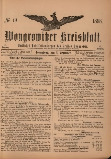 Wongrowitzer Kreisblatt: Amtliches Publikationsorgan des Kreises Wongrowitz 1898.12.03 Jg.47 Nr 49