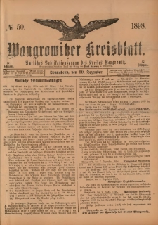 Wongrowitzer Kreisblatt: Amtliches Publikationsorgan des Kreises Wongrowitz 1898.12.10 Jg.47 Nr 50