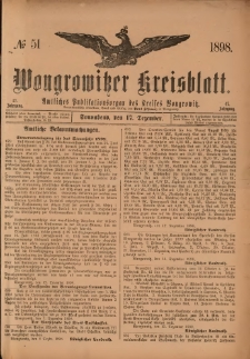 Wongrowitzer Kreisblatt: Amtliches Publikationsorgan des Kreises Wongrowitz 1898.12.17 Jg.47 Nr 51