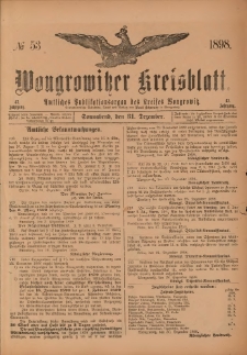 Wongrowitzer Kreisblatt: Amtliches Publikationsorgan des Kreises Wongrowitz 1898.12.31 Jg.47 Nr 53
