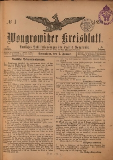 Wongrowitzer Kreisblatt: Amtliches Publikationsorgan des Kreises Wongrowitz 1899.01.07.Jg.48 Nr 1