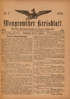Wongrowitzer Kreisblatt: Amtliches Publikationsorgan des Kreises Wongrowitz 1899.01.14.Jg.48 Nr 2
