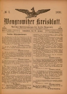 Wongrowitzer Kreisblatt: Amtliches Publikationsorgan des Kreises Wongrowitz 1899.01.21.Jg.48 Nr 3