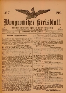 Wongrowitzer Kreisblatt: Amtliches Publikationsorgan des Kreises Wongrowitz 1899.02.18.Jg.48 Nr 7