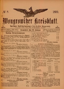 Wongrowitzer Kreisblatt: Amtliches Publikationsorgan des Kreises Wongrowitz 1899.02.25.Jg.48 Nr 8
