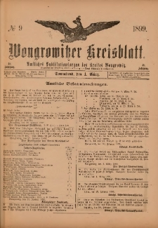 Wongrowitzer Kreisblatt: Amtliches Publikationsorgan des Kreises Wongrowitz 1899.03.04.Jg.48 Nr 9