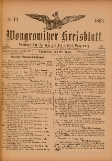 Wongrowitzer Kreisblatt: Amtliches Publikationsorgan des Kreises Wongrowitz 1899.04.22.Jg.48 Nr 16
