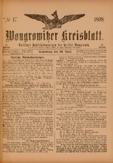 Wongrowitzer Kreisblatt: Amtliches Publikationsorgan des Kreises Wongrowitz 1899.04.29.Jg.48 Nr 17