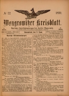 Wongrowitzer Kreisblatt: Amtliches Publikationsorgan des Kreises Wongrowitz 1899.06.03.Jg.48 Nr 22