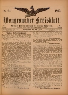 Wongrowitzer Kreisblatt: Amtliches Publikationsorgan des Kreises Wongrowitz 1899.06.10.Jg.48 Nr 23
