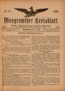 Wongrowitzer Kreisblatt: Amtliches Publikationsorgan des Kreises Wongrowitz 1899.06.17.Jg.48 Nr 24