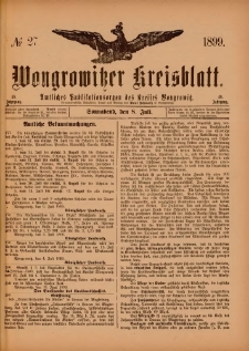 Wongrowitzer Kreisblatt: Amtliches Publikationsorgan des Kreises Wongrowitz 1899.07.08.Jg.48 Nr 27