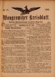 Wongrowitzer Kreisblatt: Amtliches Publikationsorgan des Kreises Wongrowitz 1899.07.15.Jg.48 Nr 28
