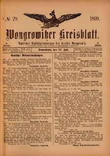 Wongrowitzer Kreisblatt: Amtliches Publikationsorgan des Kreises Wongrowitz 1899.07.22.Jg.48 Nr 29