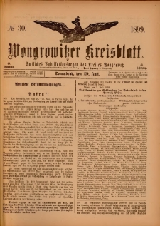 Wongrowitzer Kreisblatt: Amtliches Publikationsorgan des Kreises Wongrowitz 1899.07.29.Jg.48 Nr 30