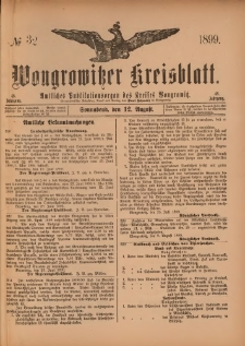 Wongrowitzer Kreisblatt: Amtliches Publikationsorgan des Kreises Wongrowitz 1899.08.12.Jg.48 Nr 32