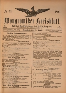 Wongrowitzer Kreisblatt: Amtliches Publikationsorgan des Kreises Wongrowitz 1899.08.19.Jg.48 Nr 33