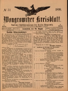 Wongrowitzer Kreisblatt: Amtliches Publikationsorgan des Kreises Wongrowitz 1899.08.26.Jg.48 Nr 34