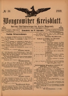 Wongrowitzer Kreisblatt: Amtliches Publikationsorgan des Kreises Wongrowitz 1899.09.09.Jg.48 Nr 36