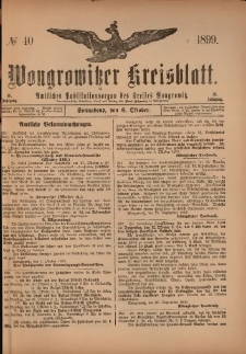 Wongrowitzer Kreisblatt: Amtliches Publikationsorgan des Kreises Wongrowitz 1899.10.06.Jg.48 Nr 40