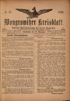 Wongrowitzer Kreisblatt: Amtliches Publikationsorgan des Kreises Wongrowitz 1899.11.11.Jg.48 Nr 45