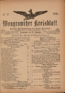 Wongrowitzer Kreisblatt: Amtliches Publikationsorgan des Kreises Wongrowitz 1899.11.25.Jg.48 Nr 47