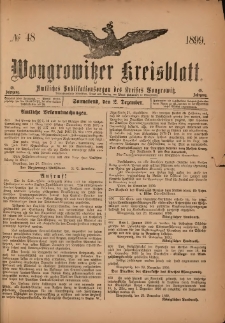 Wongrowitzer Kreisblatt: Amtliches Publikationsorgan des Kreises Wongrowitz 1899.12.02.Jg.48 Nr 48